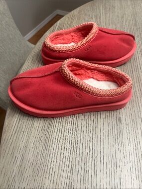 UGG Women's Coral-Red Suede Slip-On Slippers
